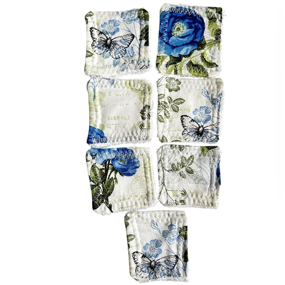 Hand Crafted Reusable Facial Makeup Wipes Floral Terry Cloth Cotton Lot of Seven